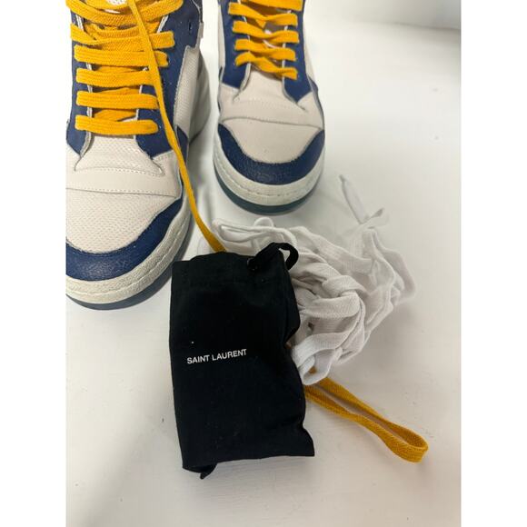 Saint Laurent Sl24 Colorblock Lace Up High Top Sneakers White/Navy Size 38 / 7.5 - Picture 9 of 11